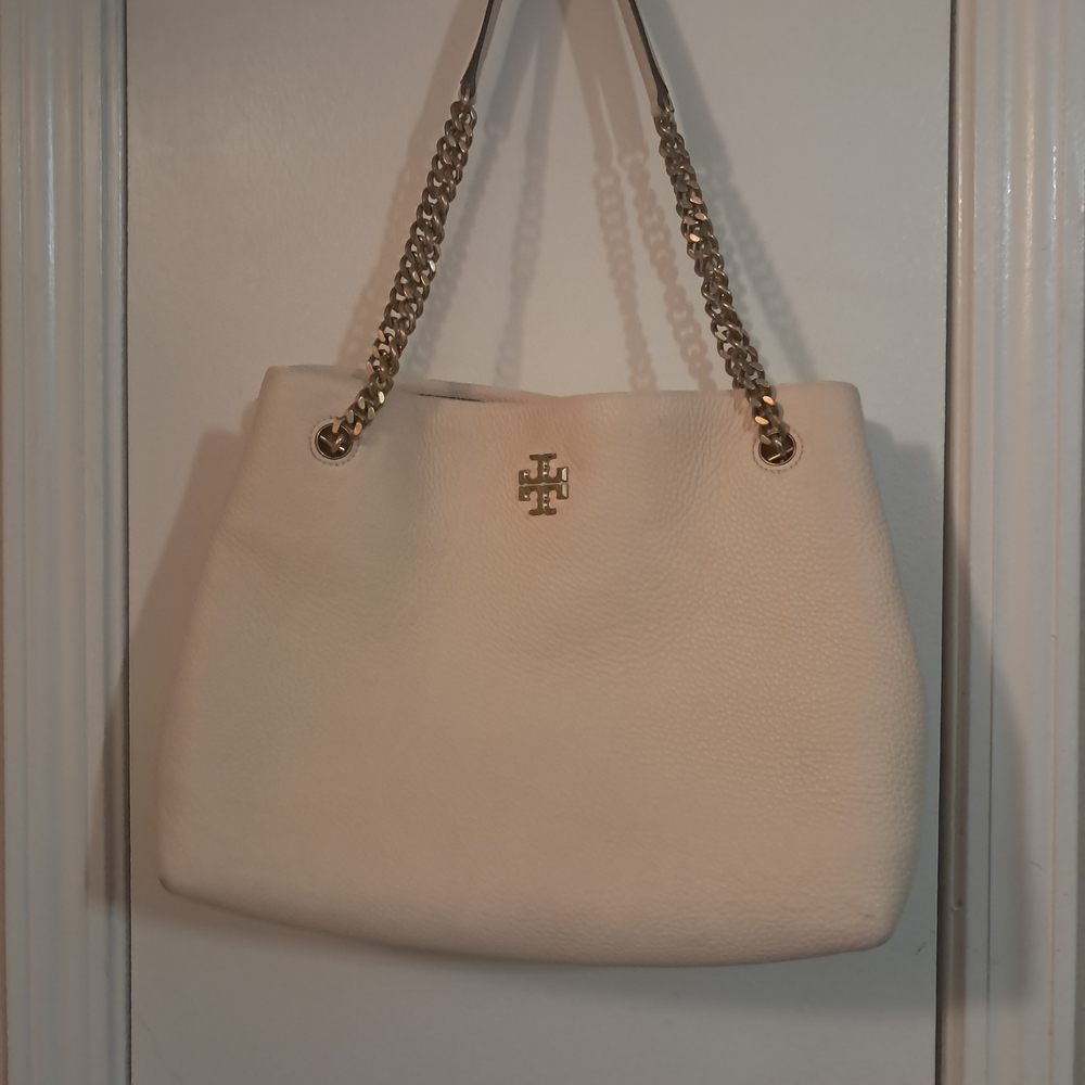 Tory Burch Cream Shoulder Bag with Gold Accents